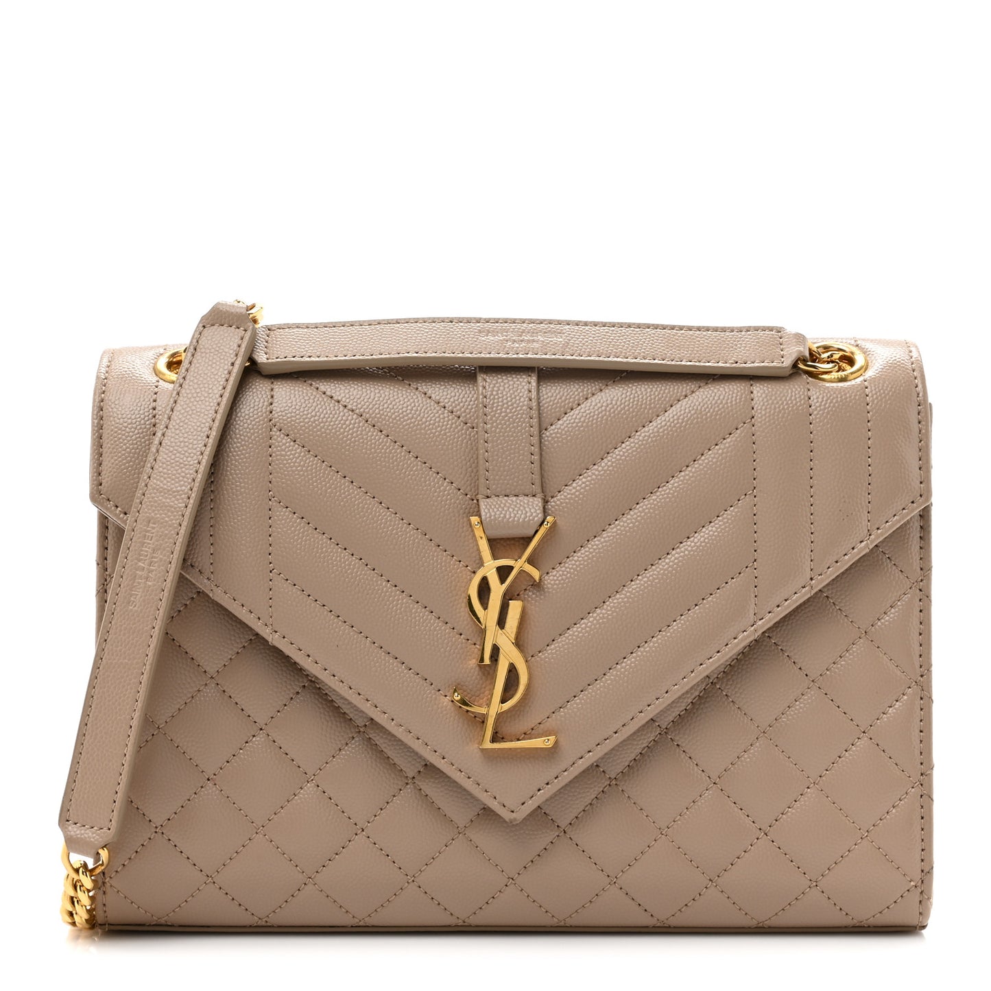 Grain De Poudre Textured Mixed Matelasse Medium Triquilt Monogram Satchel Dark Beige