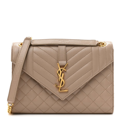 Saint Laurent Grain De Poudre Textured Mixed Matelasse Medium Triquilt Monogram Satchel Dark Beige 1 of 14