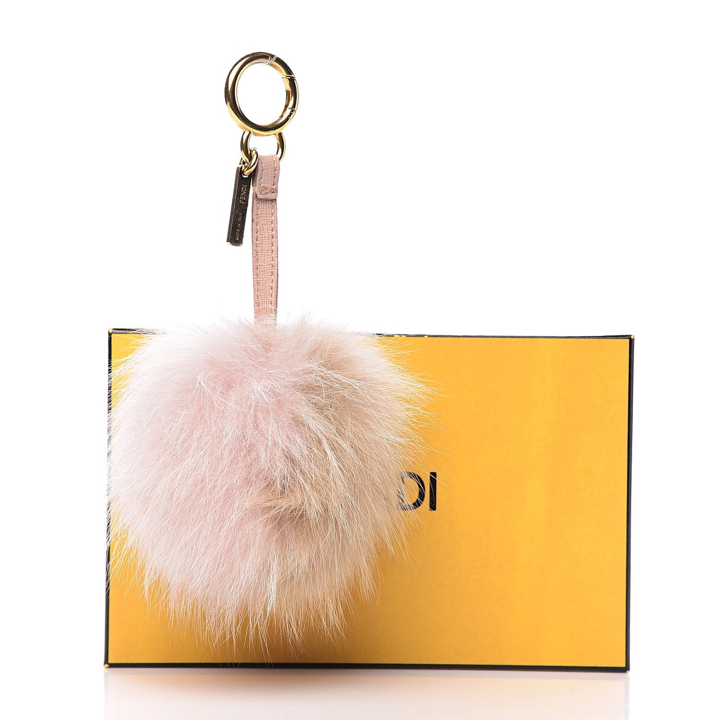 Fox Fur Vitello Elite Bi-Color Pom Pom Bag Charm Rosa Cammello Cipria