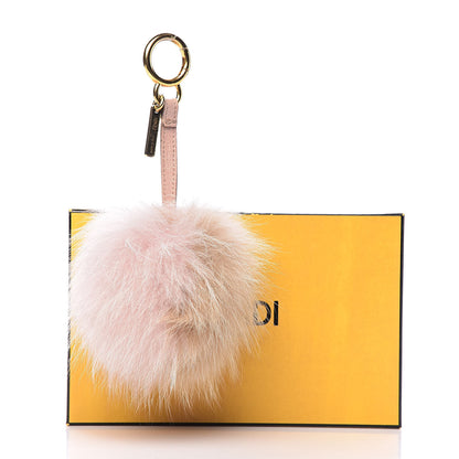 Fendi Fox Fur Vitello Elite Bi-Color Pom Pom Bag Charm Rosa Cammello Cipria 3 of 3