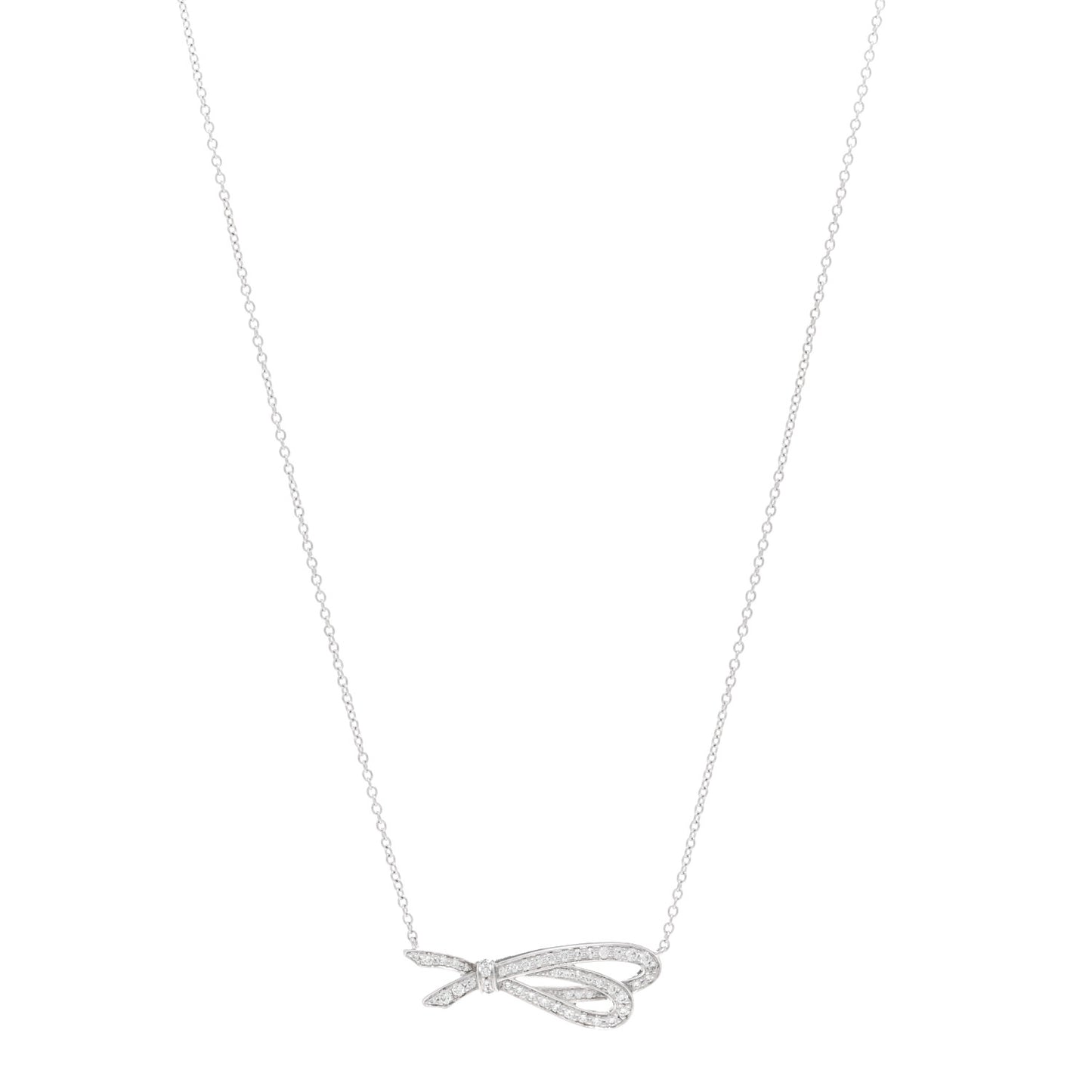 18K White Gold Diamond Bow Pave Pendant Necklace