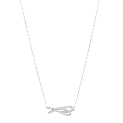 Tiffany 18K White Gold Diamond Bow Pave Pendant Necklace 1 of 4