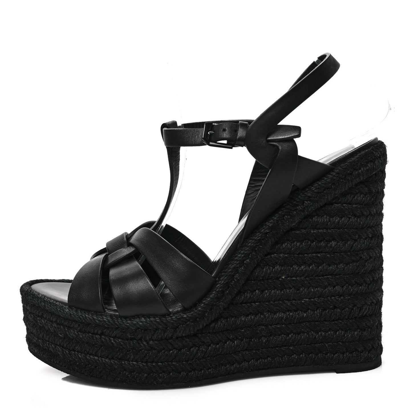 Calfskin Tribute 95 Platform Espadrille Wedge Sandals 40 Black