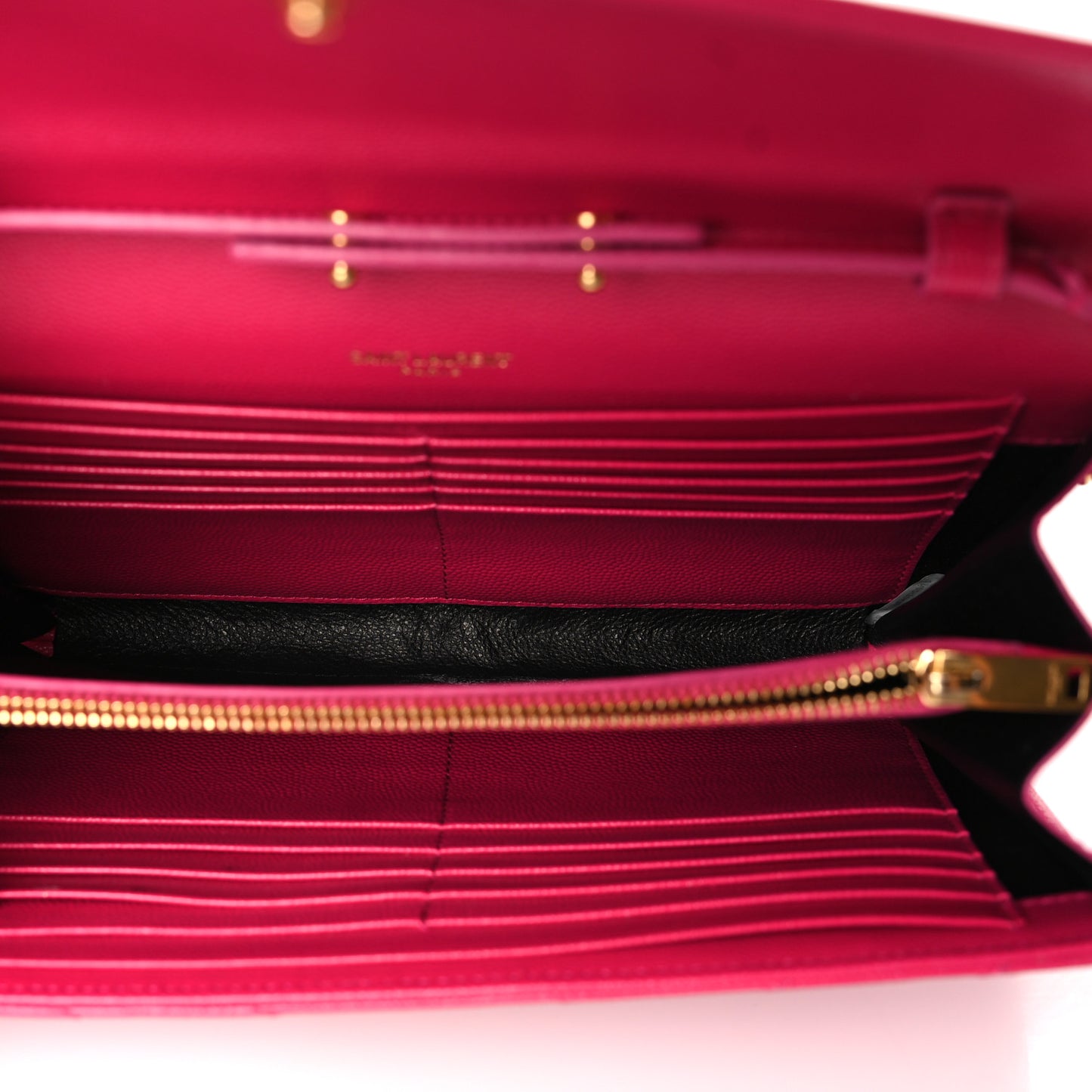 Grain De Poudre Matelasse Chevron Monogram Chain Wallet Lipstick Fuchsia
