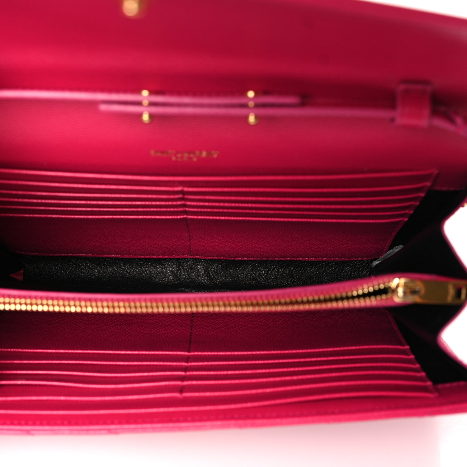 Saint Laurent Grain De Poudre Matelasse Chevron Monogram Chain Wallet Lipstick Fuchsia 5 of 9