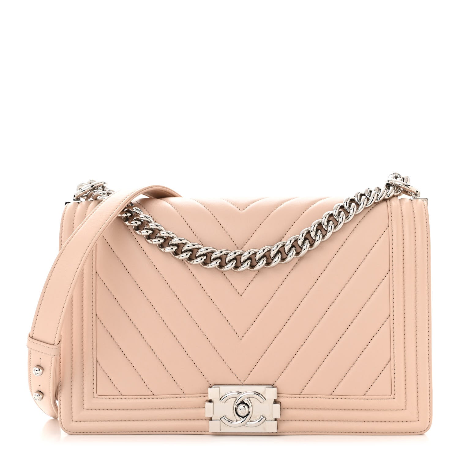 Chanel Calfskin Chevron Quilted New Medium Boy Flap Beige 1 of 11