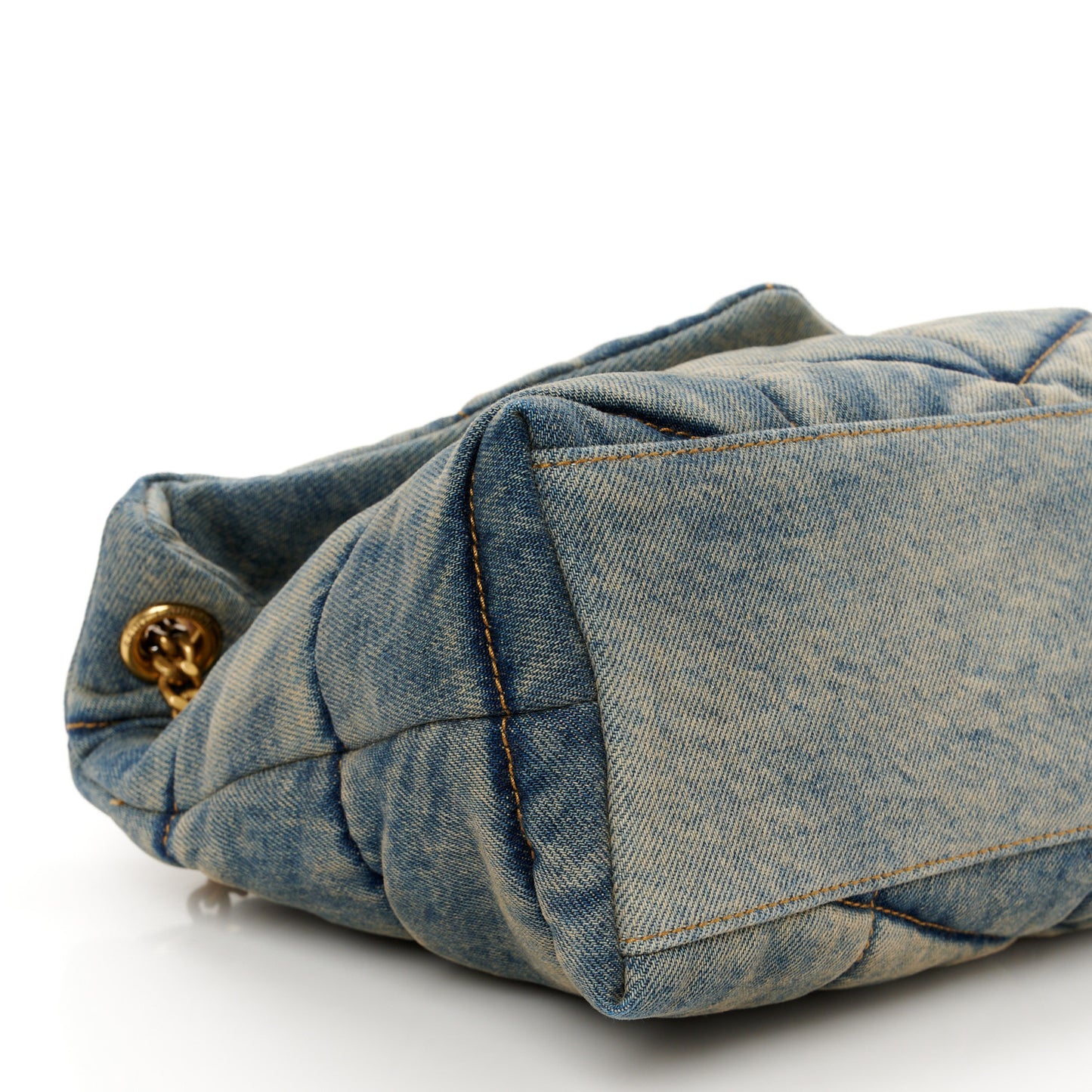 Denim Quilted Small Loulou Puffer Monogram Chain Satchel Blue Cinnamon