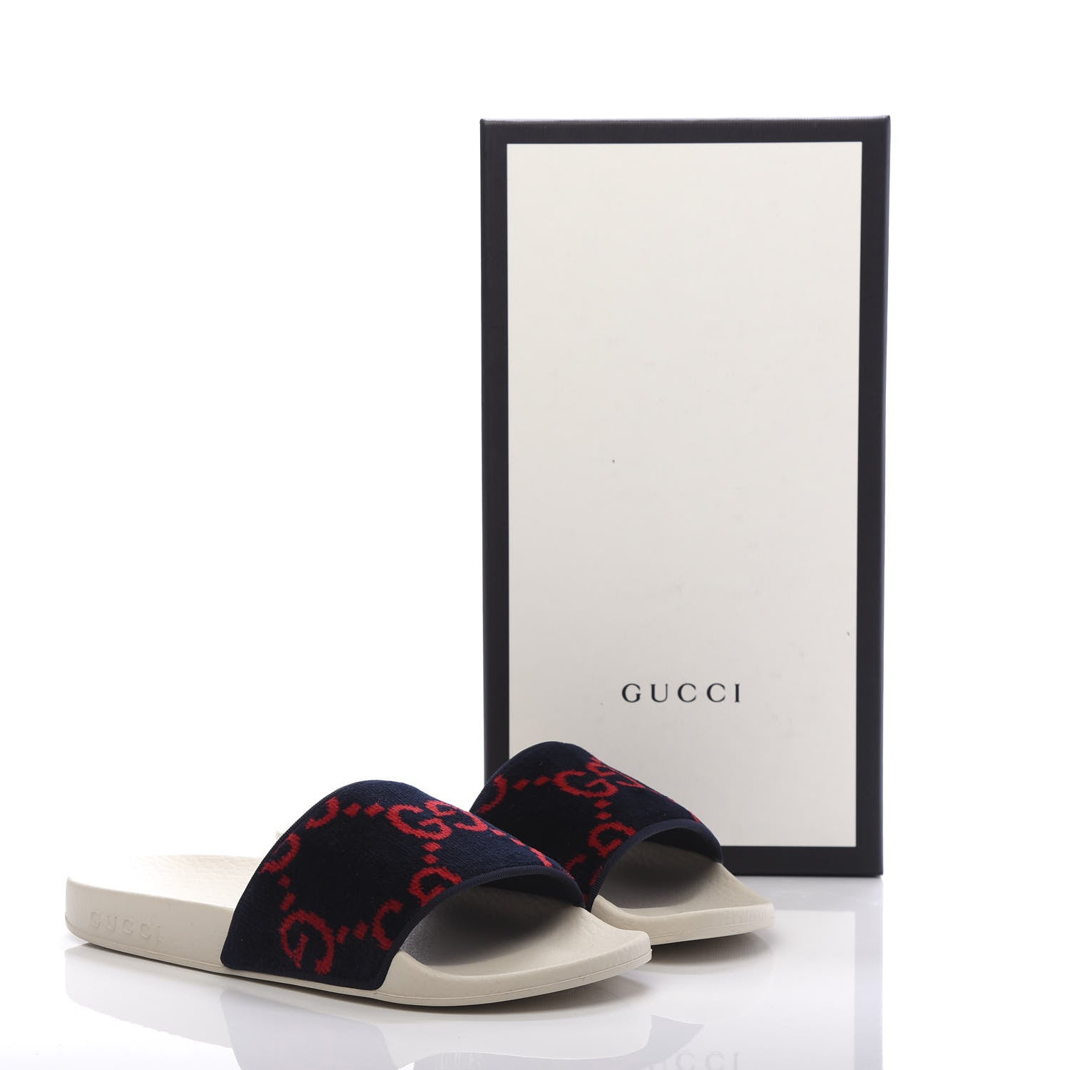 Gucci Terry Cloth GG Monogram Slide Sandals 37 Blue Red 9 of 9