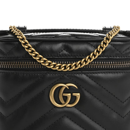 Gucci Calfskin Matelasse Chevron Mini GG Marmont Top Handle Bag Black 8 of 10