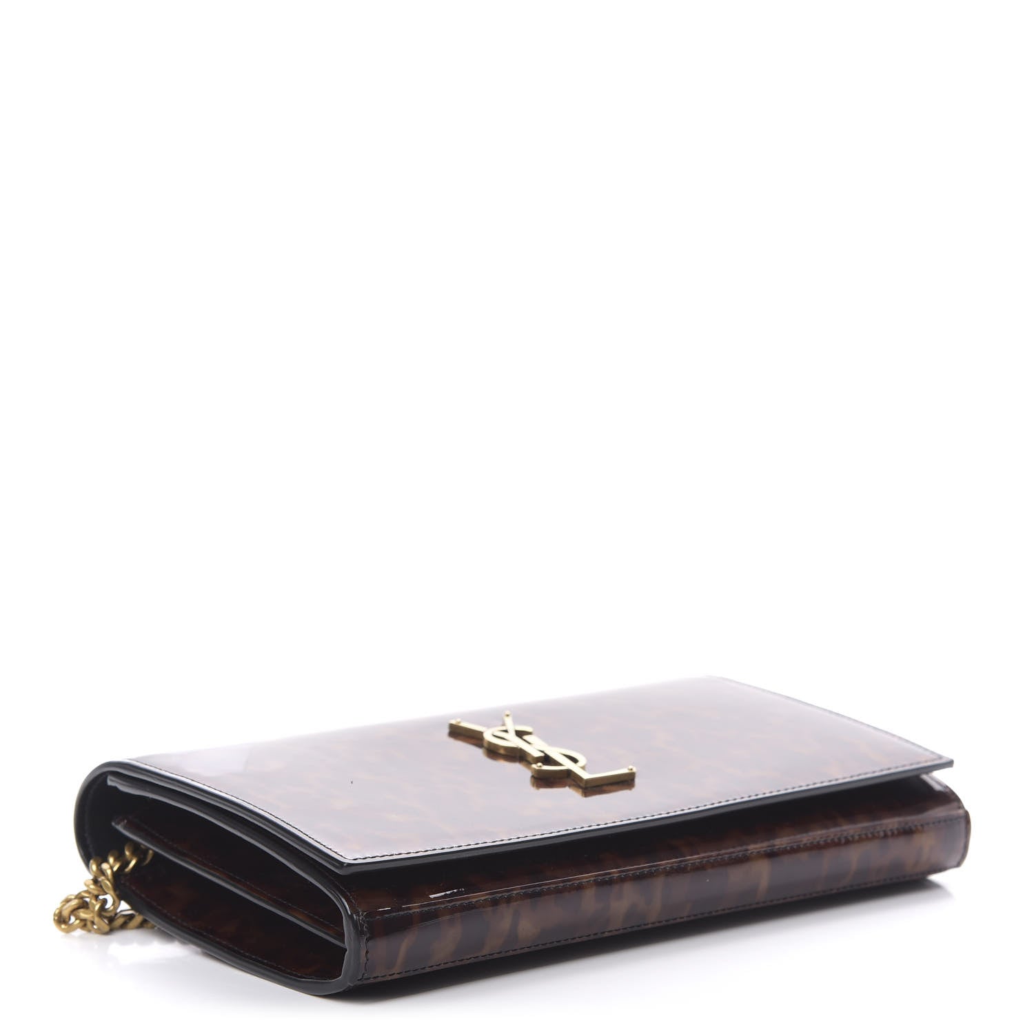 Saint Laurent Patent Monogram Chain Wallet Tortoiseshell 4 of 11