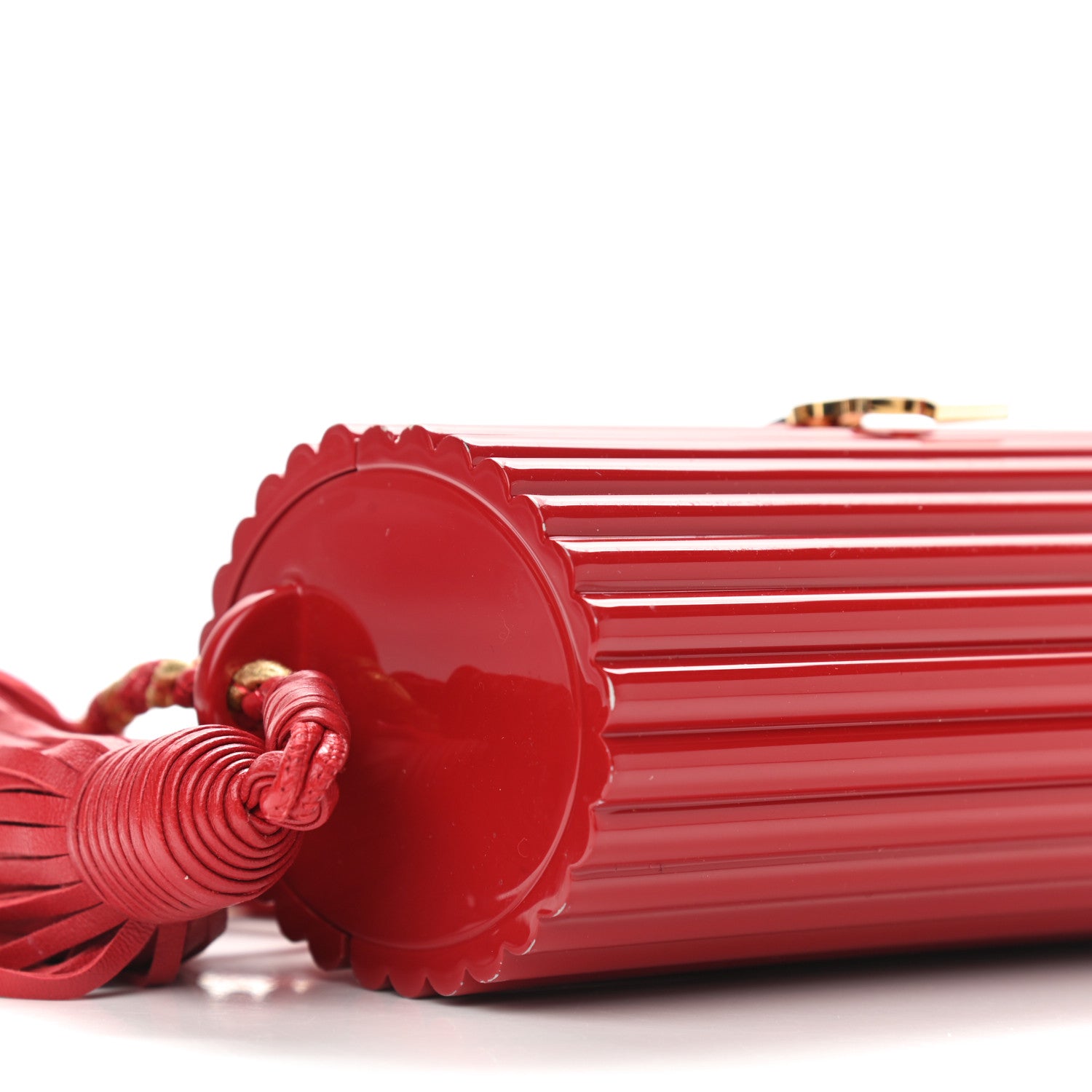 Saint Laurent Ribbed Plexiglass Lambskin Fringe Monogram Opium Box Bag Red 7 of 10