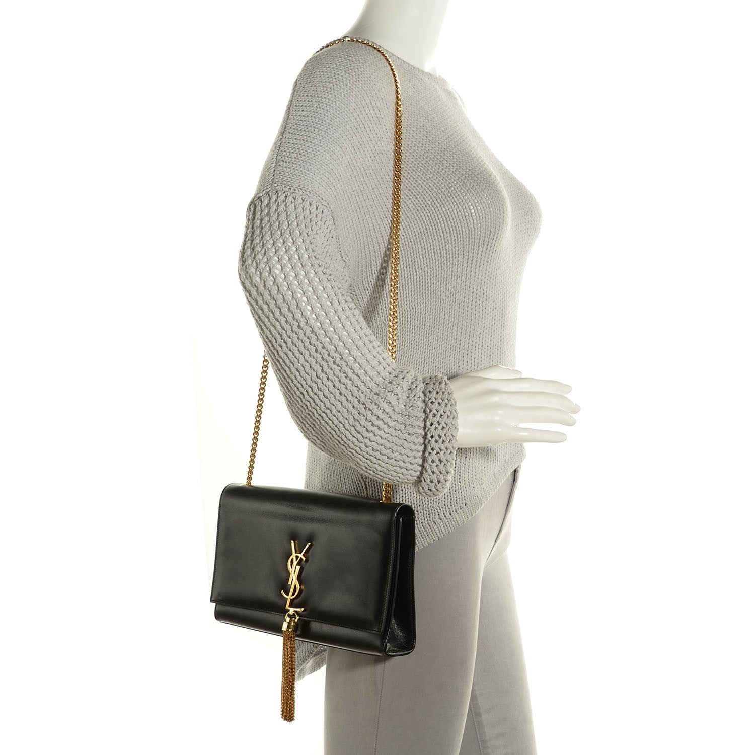 Saint Laurent Smooth Calfskin Medium Classic Monogram Kate Tassel Satchel Black 2 of 9