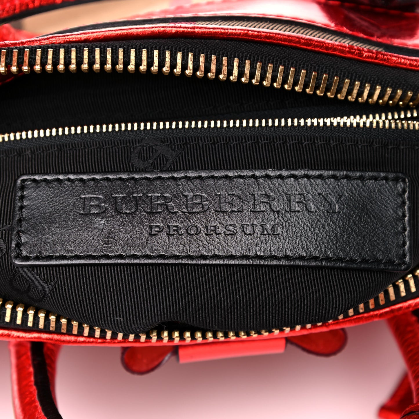 Prorsum Metallic Calfskin House Check Small Blaze Satchel Cadmium Red