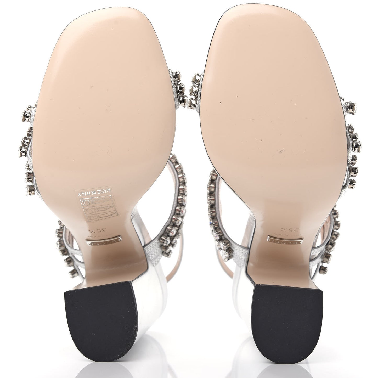 Nappa Silk Crystal Bertie High Heel Sandals 35.5 Argento