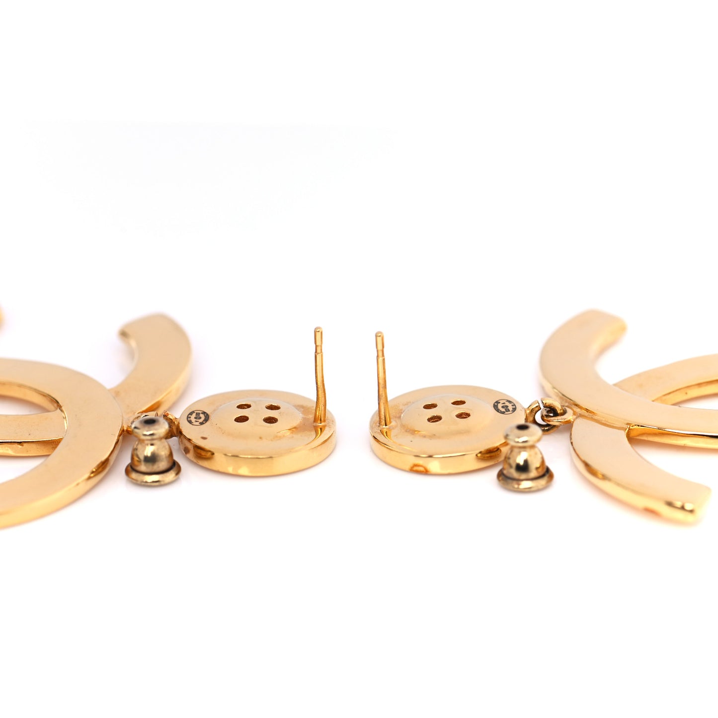 Metal Large Paris Button Earrings Gold