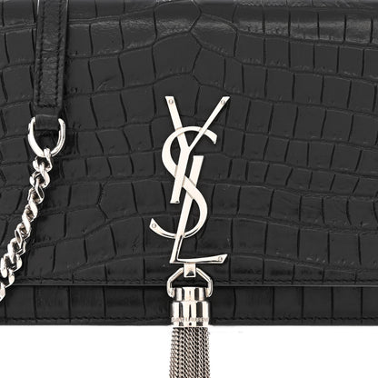 Saint Laurent Calfskin Crocodile Embossed Medium Classic Monogram Kate Tassel Satchel Black 7 of 11