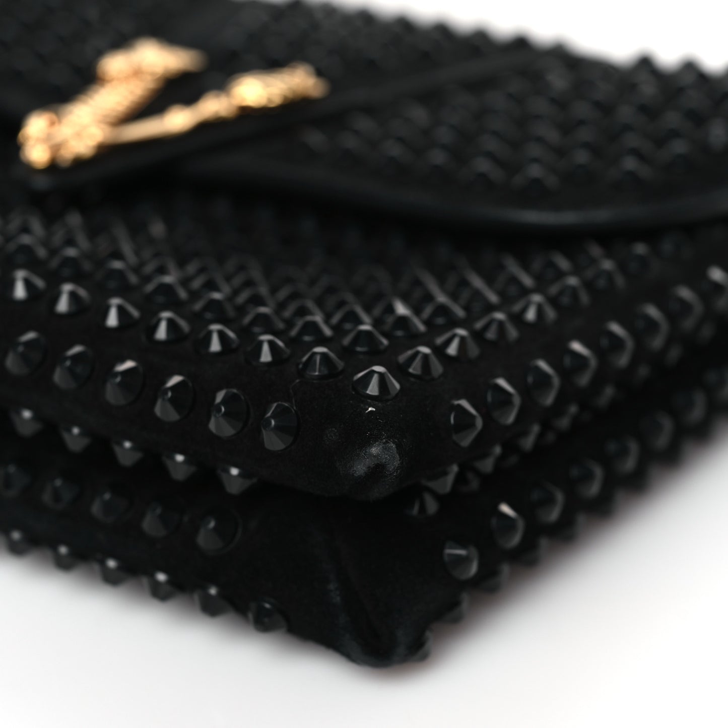Suede Studded Virtus Chain Clutch Black