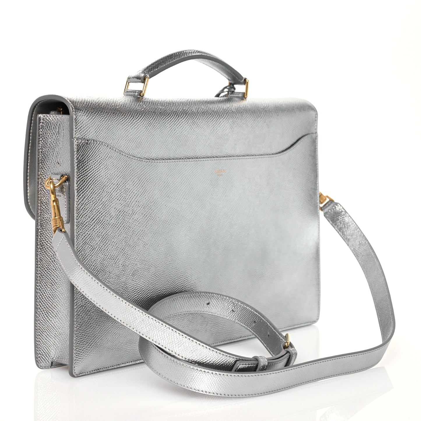 Grained Calfskin Cartable Medium Briefcase Silver