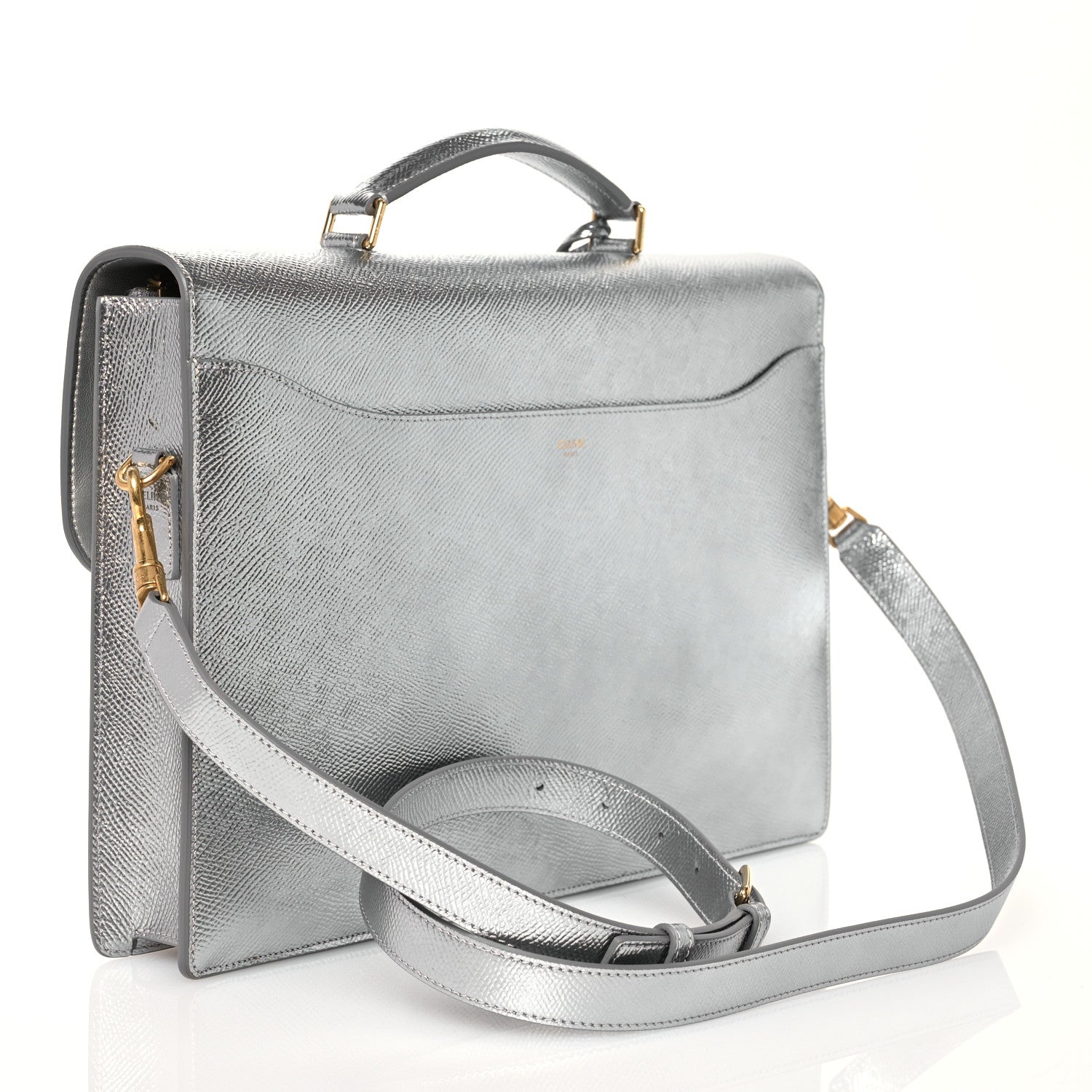 Celine Grained Calfskin Cartable Medium Briefcase Silver 3 of 13