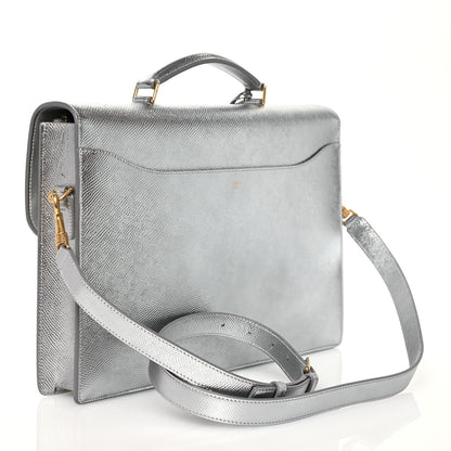Celine Grained Calfskin Cartable Medium Briefcase Silver 3 of 13