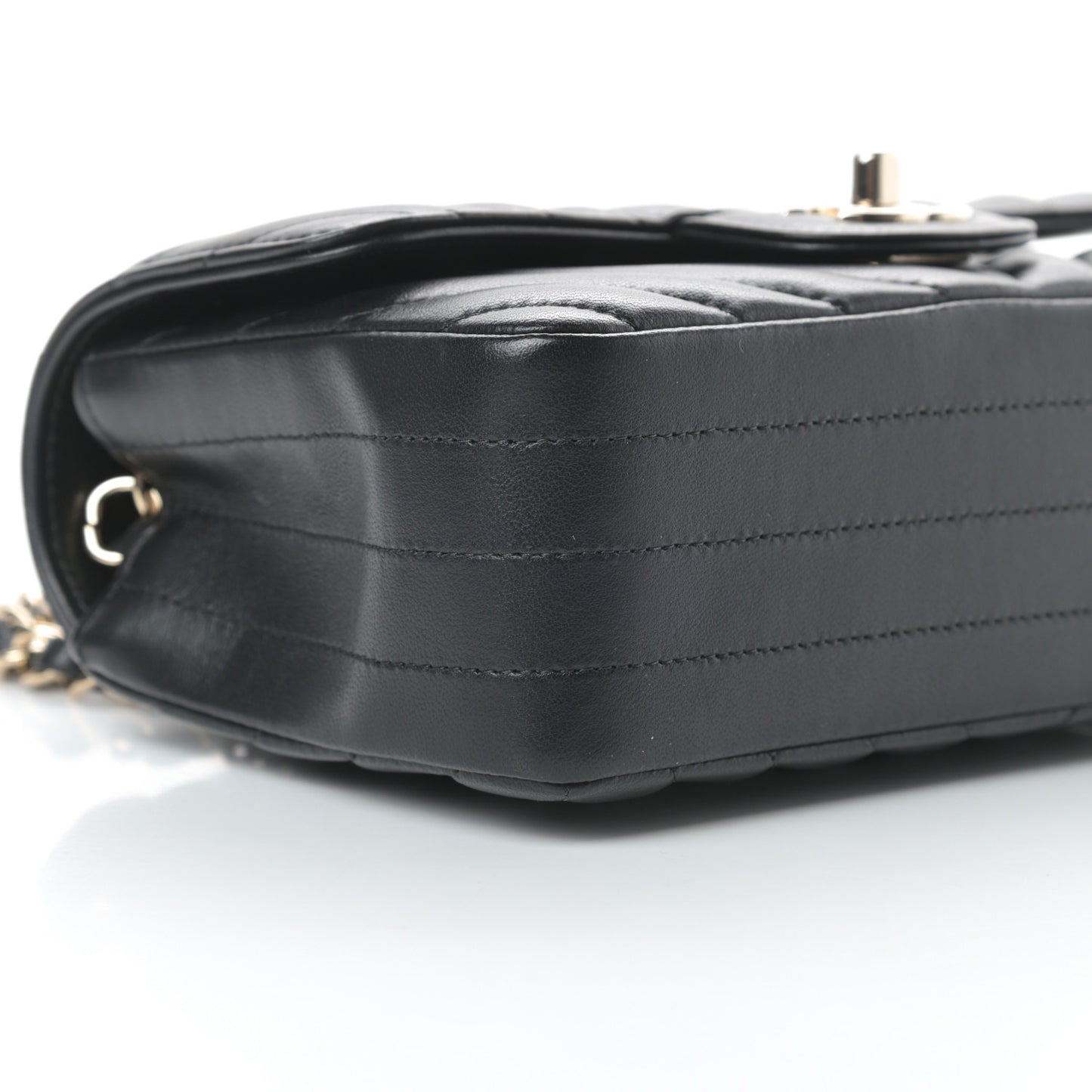 Lambskin Chevron Quilted Mini Rectangular Flap Black
