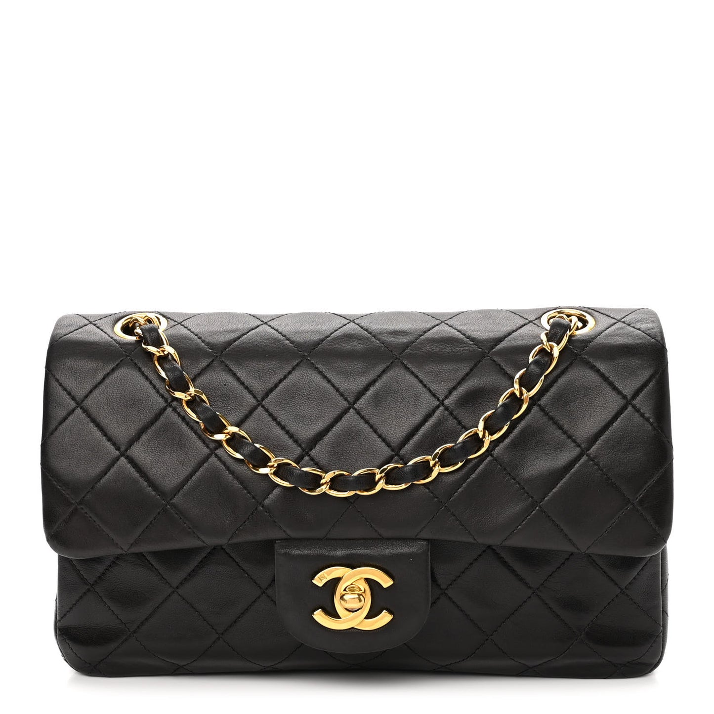 Lambskin Quilted Small Double Flap Black