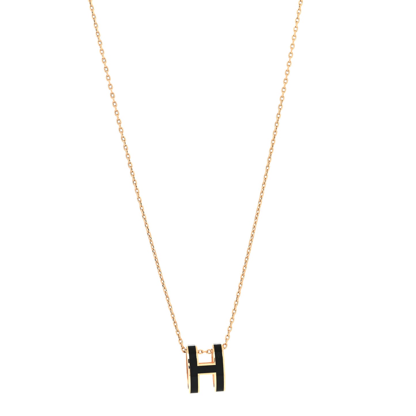 Lacquered Rose Gold Pop H Pendant Necklace Black