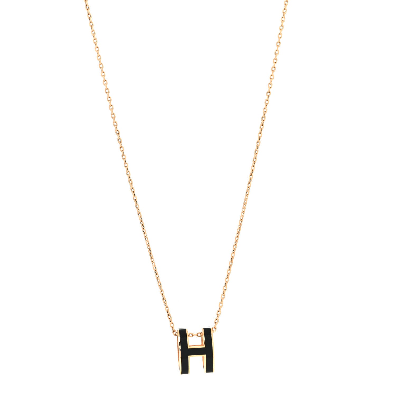 Hermes Lacquered Rose Gold Pop H Pendant Necklace Black 1 of 5