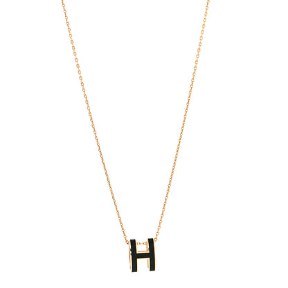 Hermes Lacquered Rose Gold Pop H Pendant Necklace Black 1 of 5