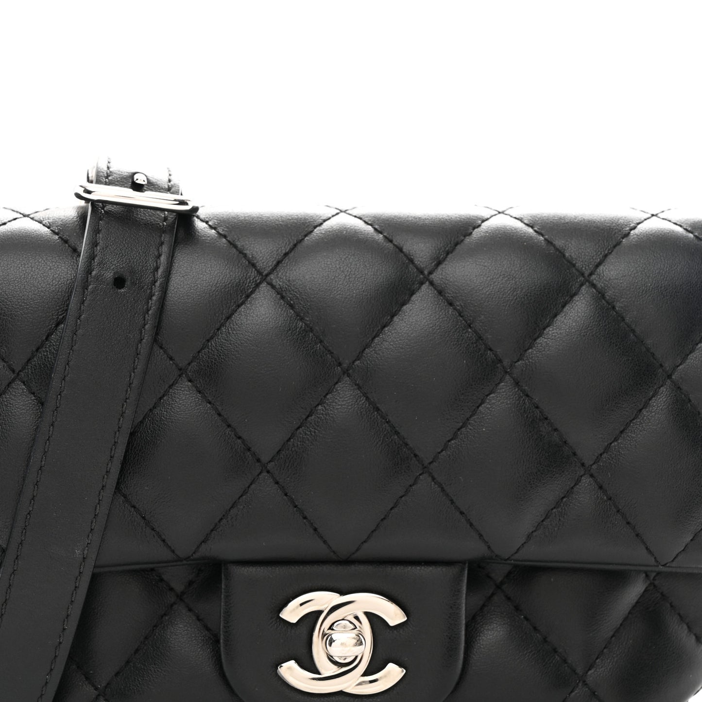 Calfskin Quilted CC Uniform Flap Belt Bag Black