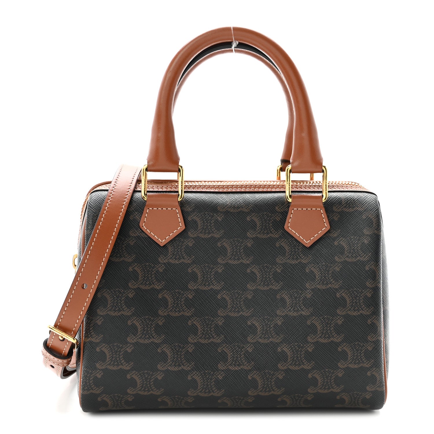 Celine Triomphe Canvas Calfskin Small Boston Bag Tan 1 of 10