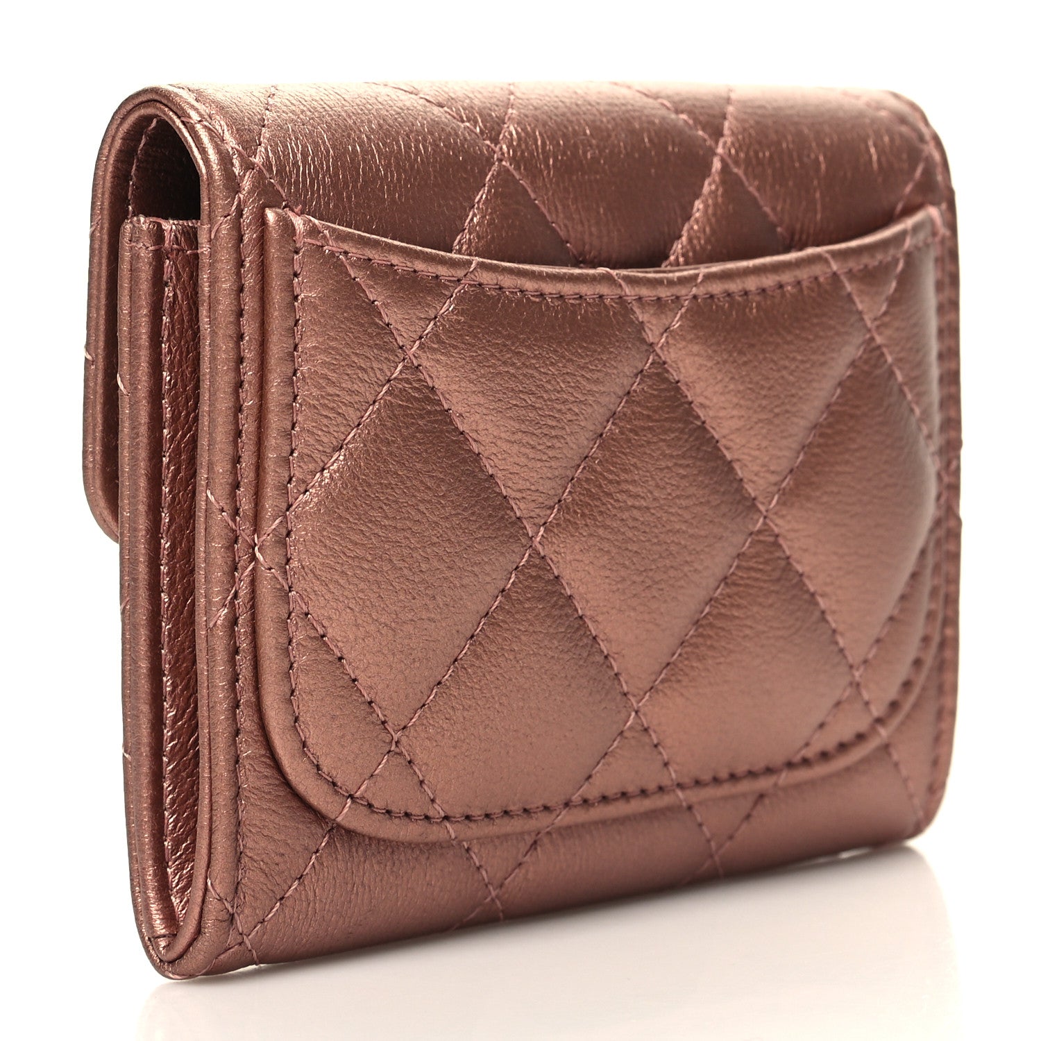 Chanel Metallic Calfskin Quilted Reissue Flap Card Holder Wallet Copper Pink 3 of 10