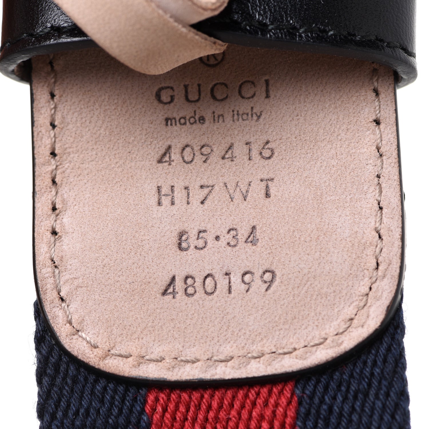 Gucci Nylon Calfskin Double G Web 40mm Belt 85 34 Blue Red Black 3 of 4