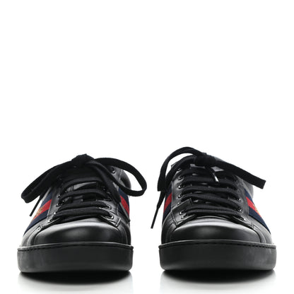 Gucci Miro Soft Calfskin Laminated Ayers Web Bee Embroidered Mens Ace Sneakers 8.5 Black Red Flame Night 2 of 10
