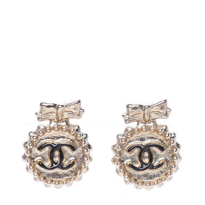 Chanel CC Bow Earrings Black Gold 1 of 5