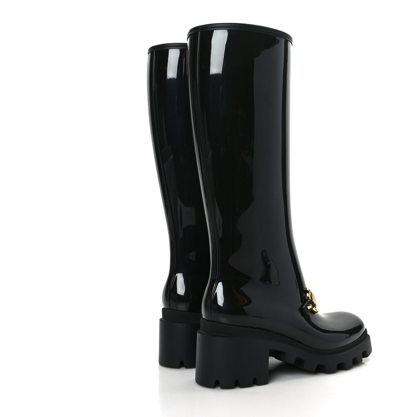 Rubber Horsebit Knee High Boots 36 Black