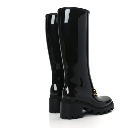 Gucci Rubber Horsebit Knee High Boots 36 Black 4 of 7