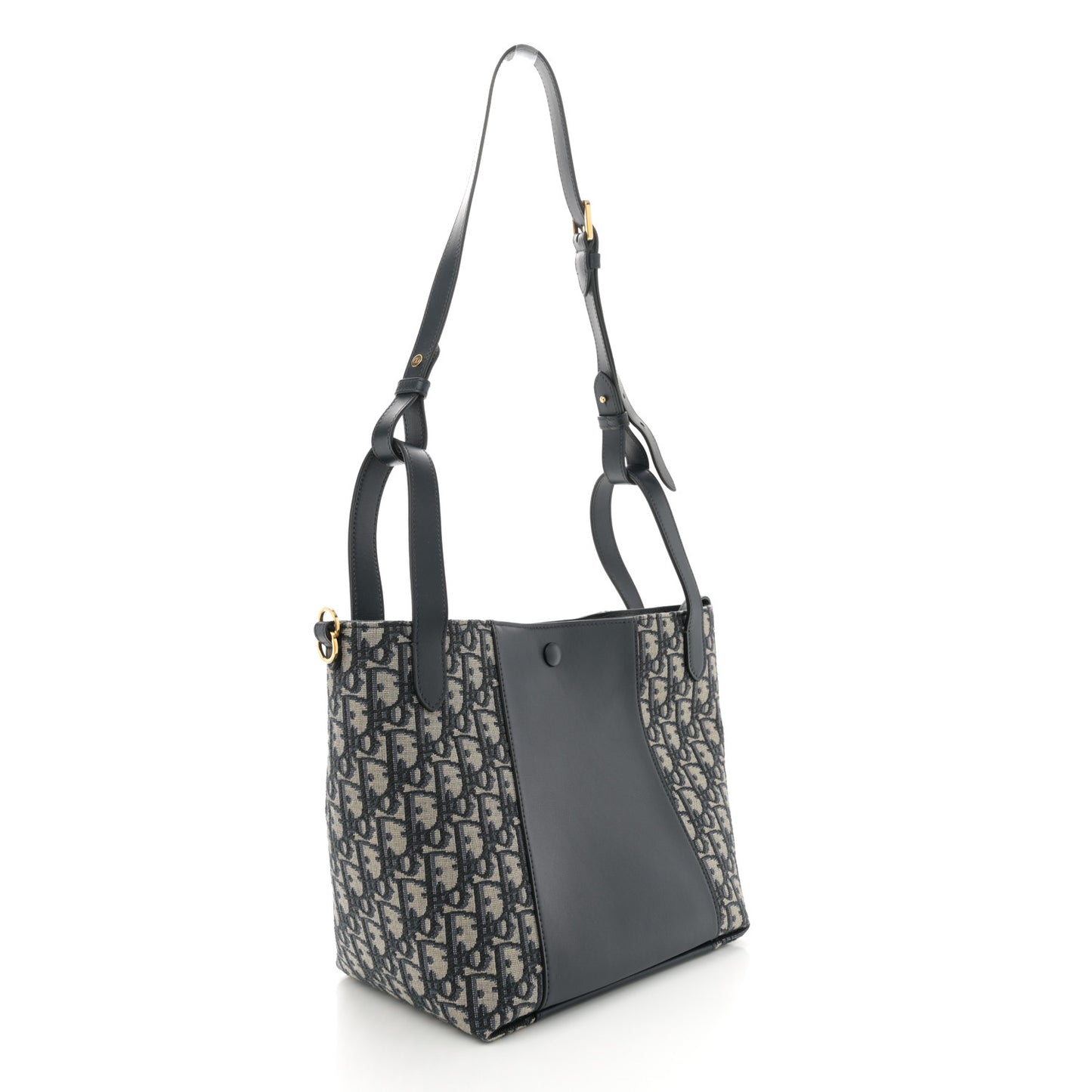 Oblique Calfskin Medium Signature Bucket Bag Blue