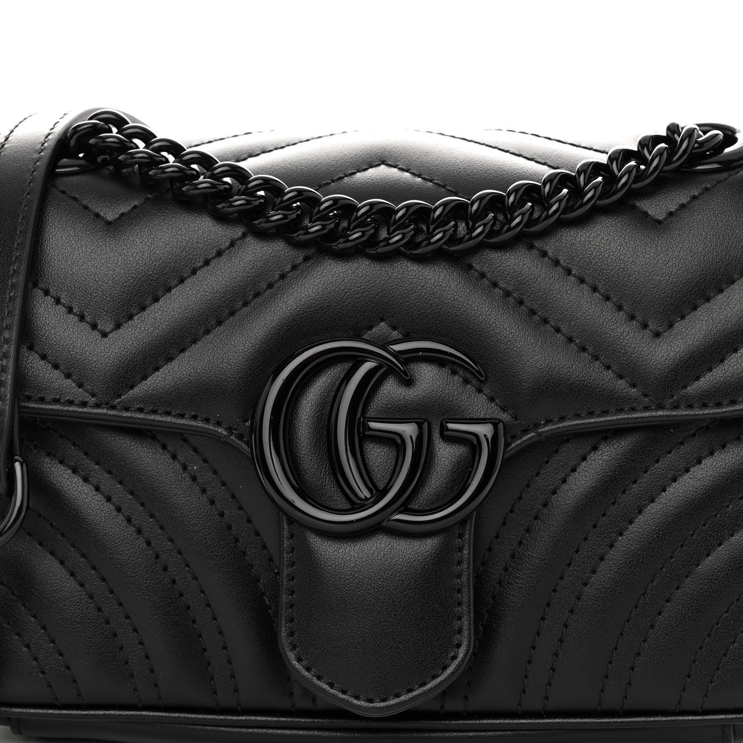 Gucci Calfskin Matelasse Monochrome Mini GG Marmont Shoulder Bag Black 7 of 9