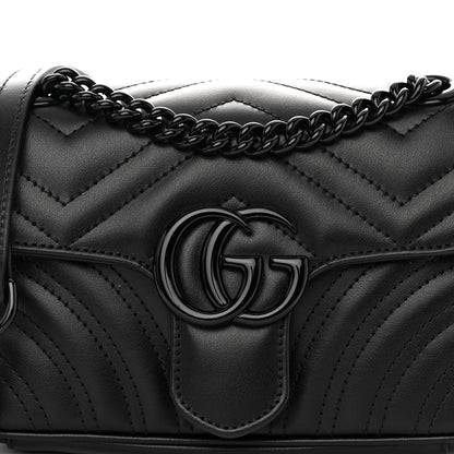 Gucci Calfskin Matelasse Monochrome Mini GG Marmont Shoulder Bag Black 7 of 9