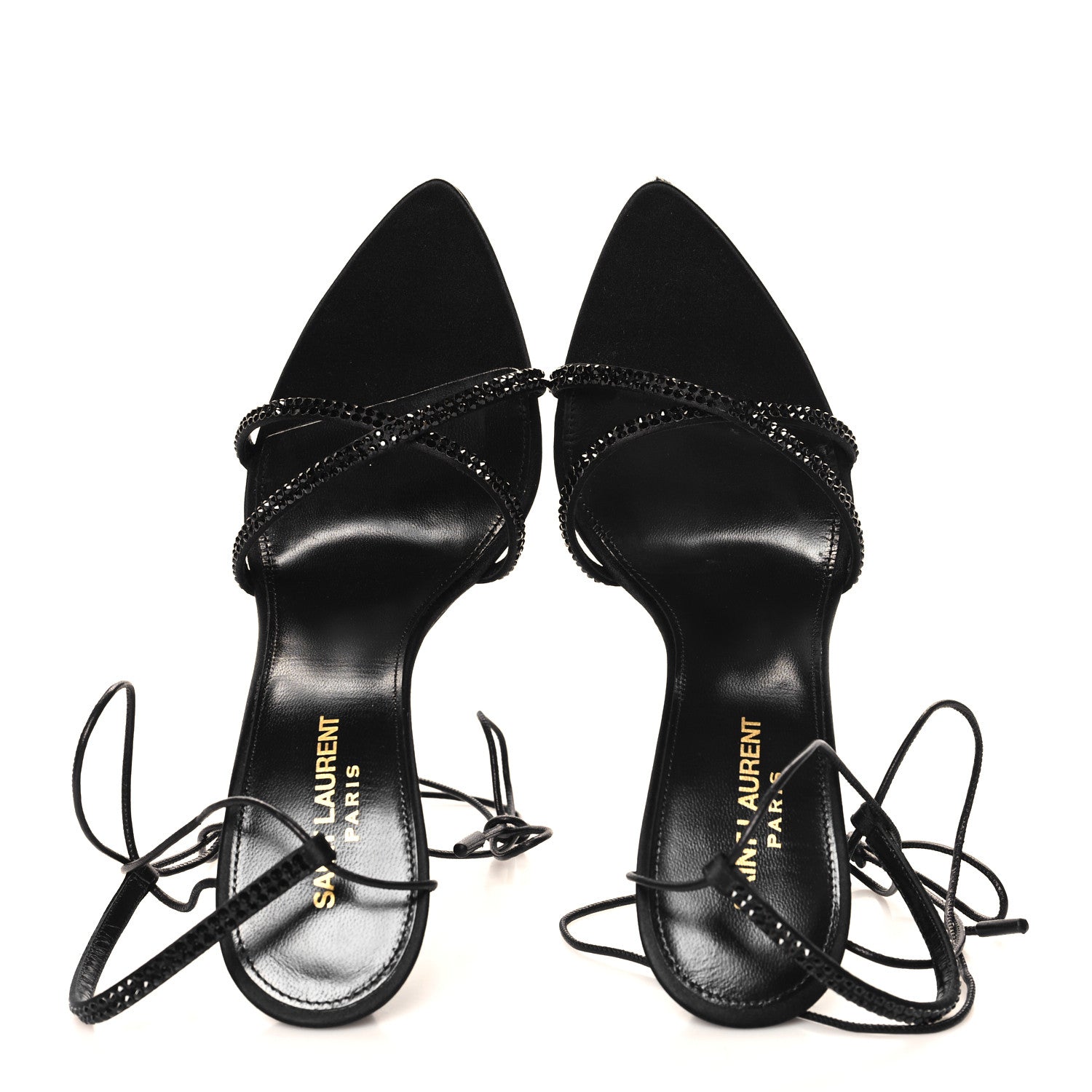 Saint Laurent Satin Strass Gippy 110 Sevilla Ankle Strap Sandals 39 Black 2 of 11