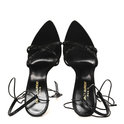 Saint Laurent Satin Strass Gippy 110 Sevilla Ankle Strap Sandals 39 Black 2 of 11