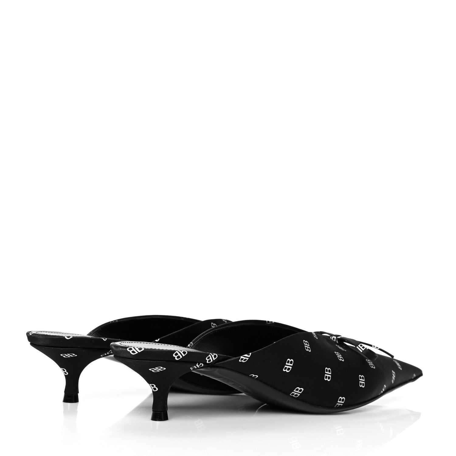 Balenciaga Crepe Satin BB Printed Knife Pointed Toe 40mm Mules 40 Black White 4 of 8