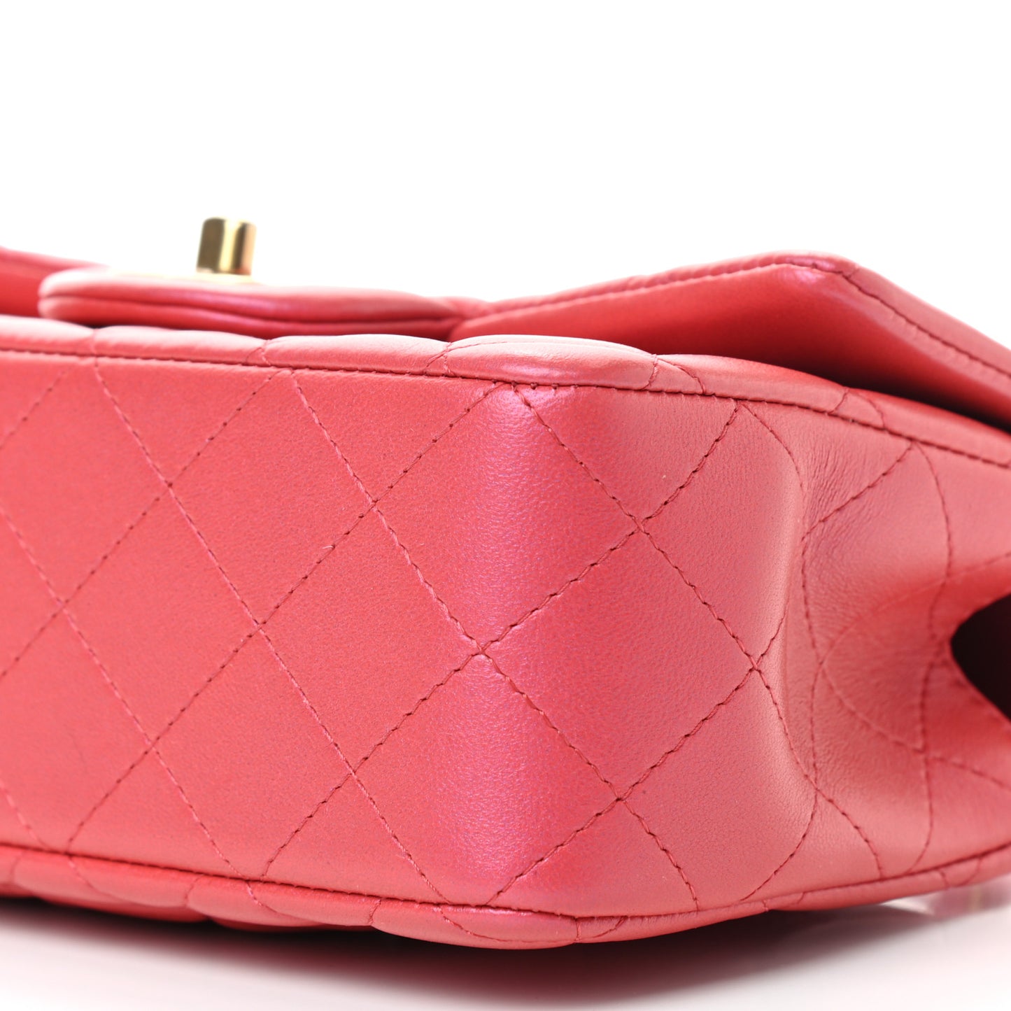 Iridescent Lambskin Quilted Mini Top Handle Rectangular Flap Red
