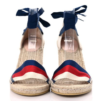 Gucci Canvas Sylvie Web Ankle Wrap Espadrille Wedge Sandals 36 Mystic White Hibiscus Red Maritime 2 of 12
