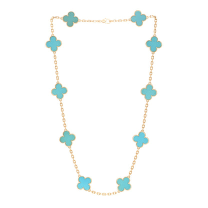 Van Cleef & Arpels 18K Yellow Gold Turquoise 10 Motifs Vintage Alhambra Necklace 7 of 11