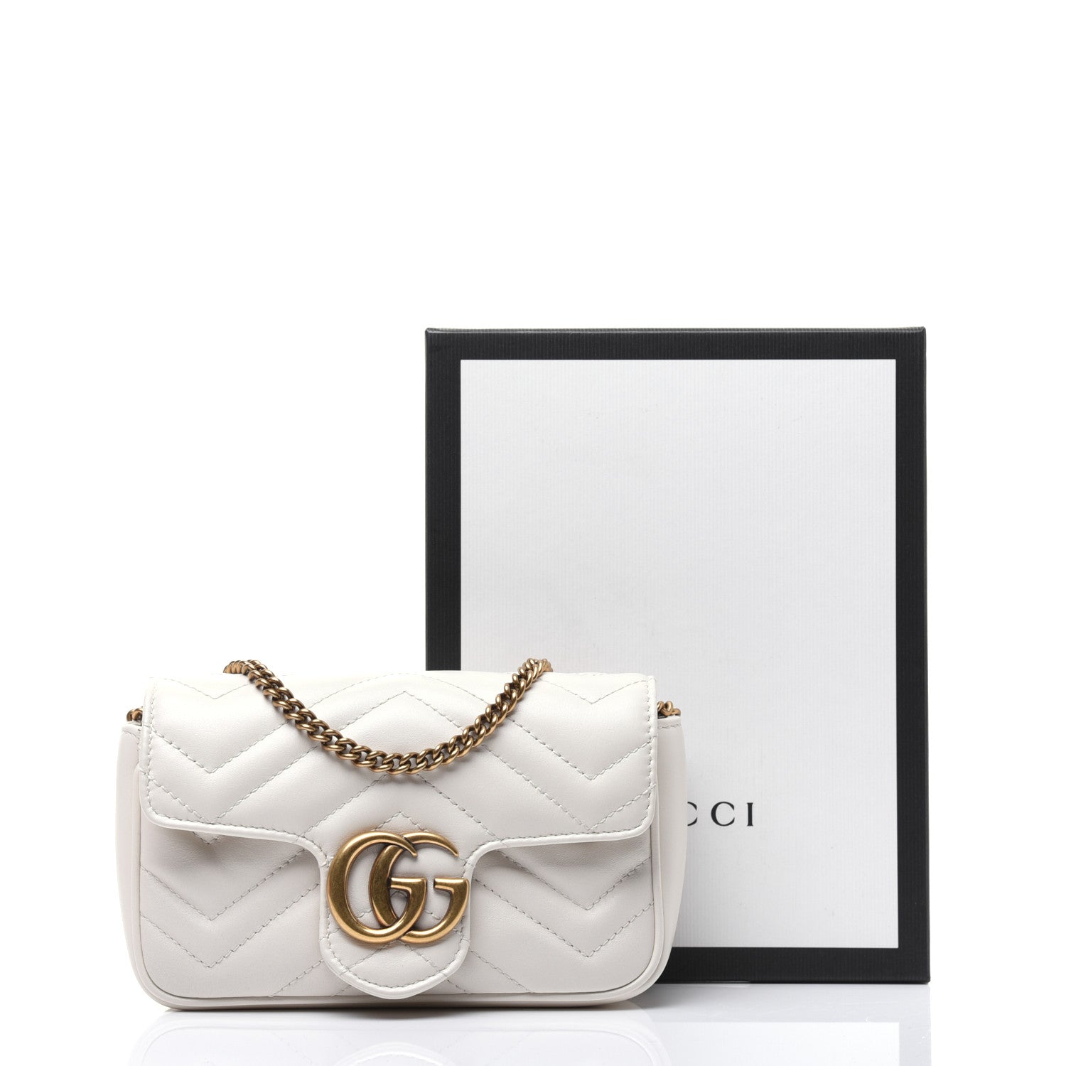 Gucci Calfskin Matelasse Super Mini GG Marmont Shoulder Bag White 14 of 14