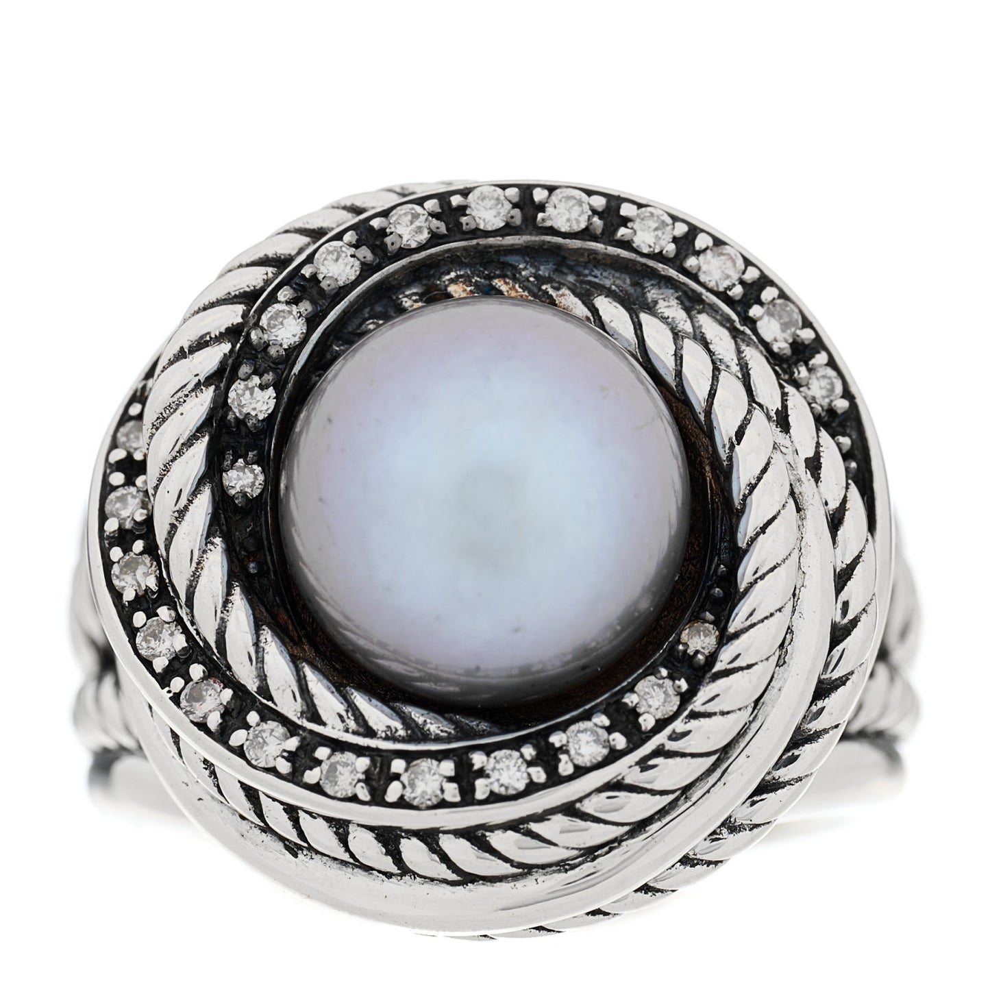 Sterling Silver Diamond Pearl 10mm Crossover Ring 52 6