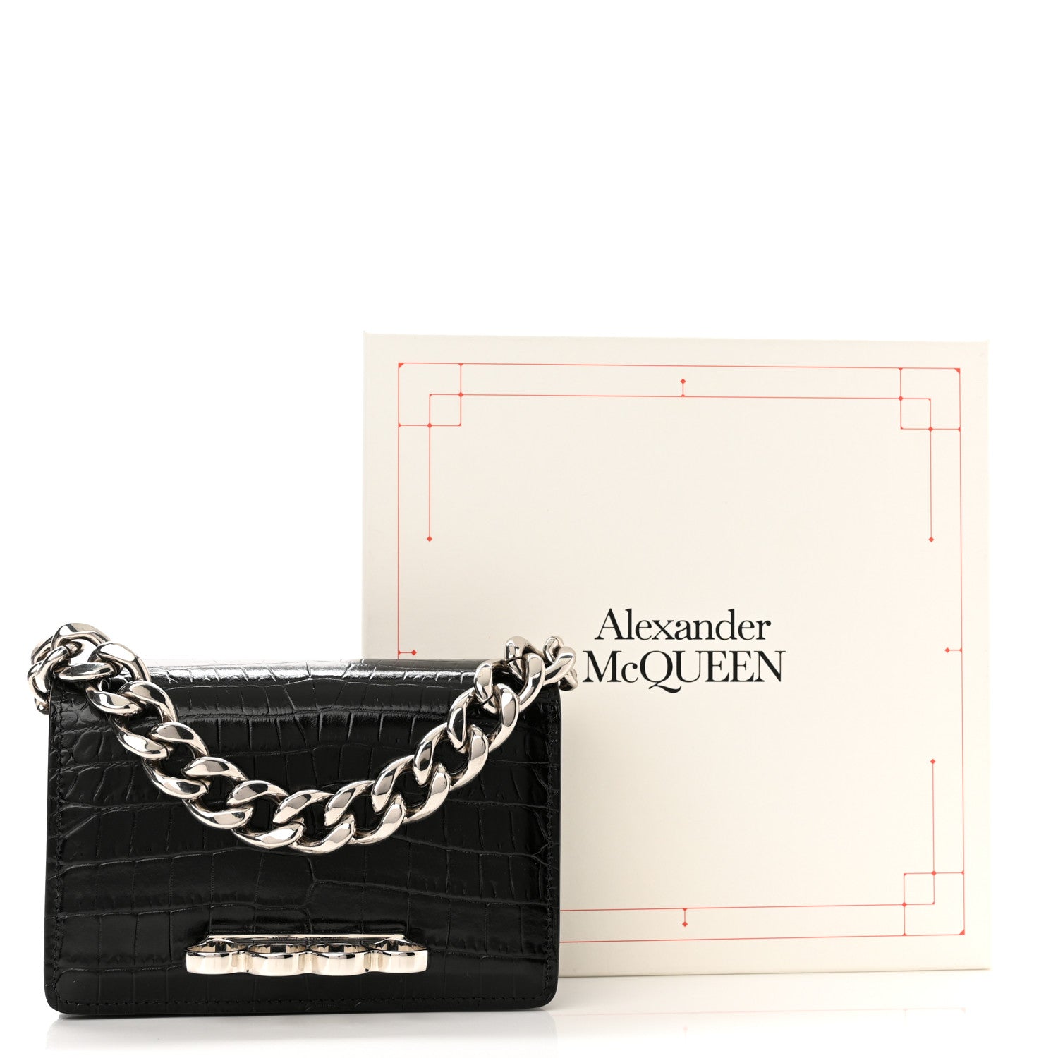 Alexander McQueen Croc Four Ring Knuckle Mini Chain Clutch Black 13 of 13
