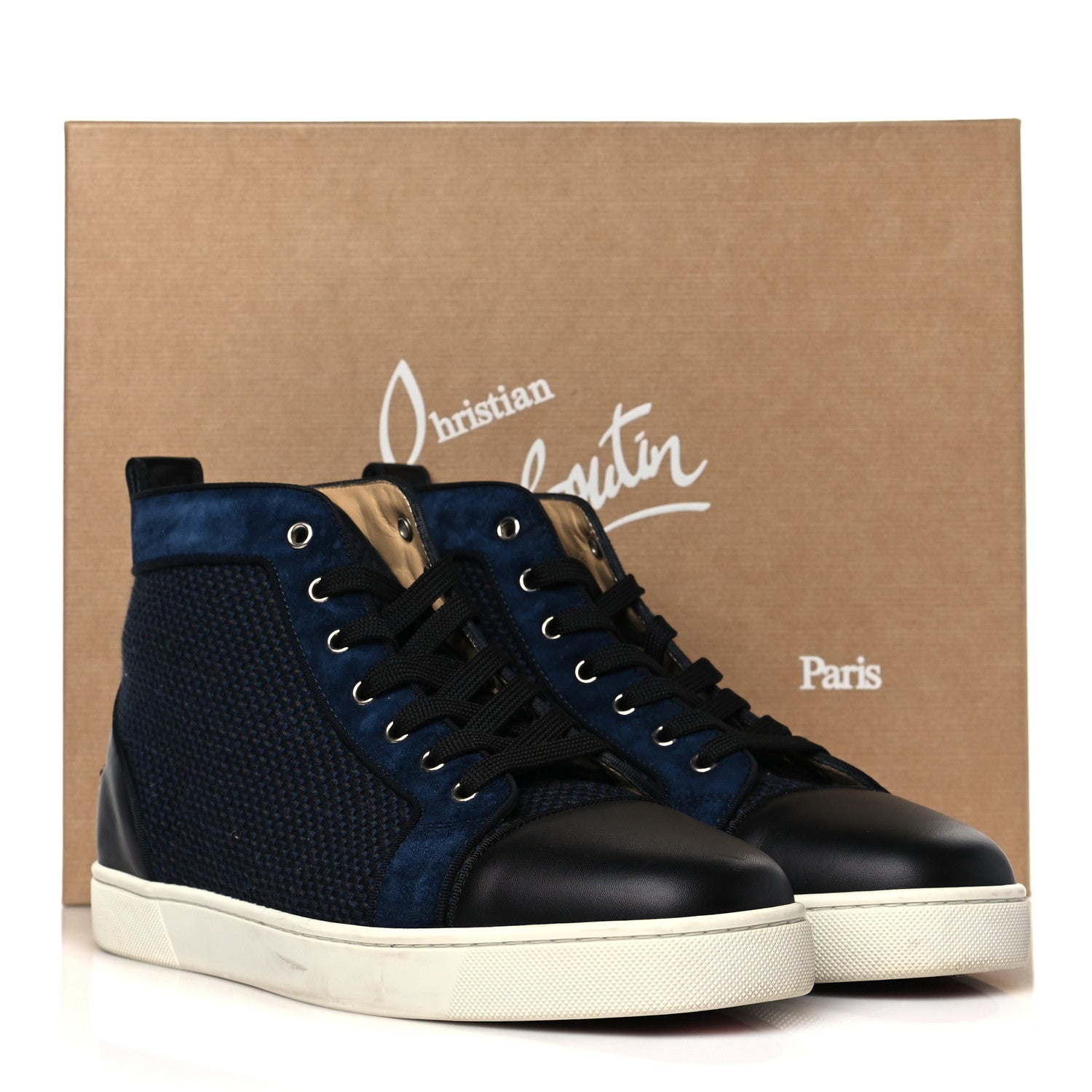 Christian Louboutin Calfskin Suede Mens Lou Flat Sneakers 45 Navy 10 of 10